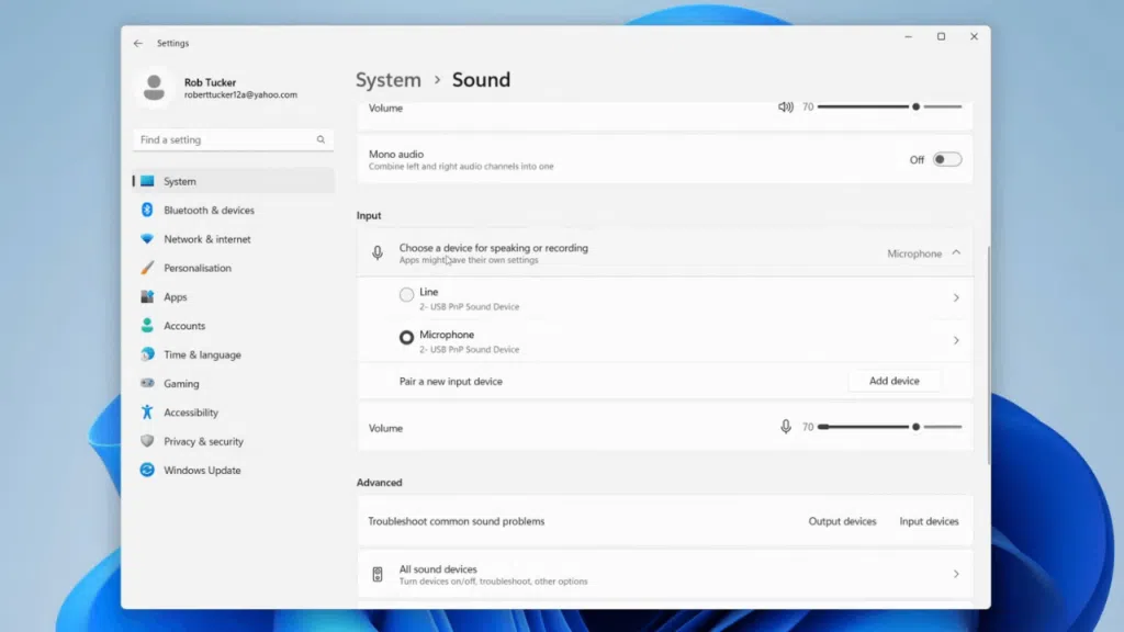 Sound Setting Input