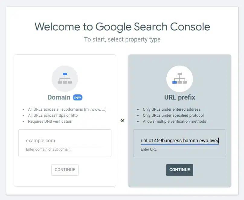Search Console URL prefix